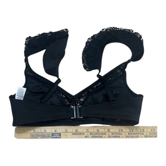 ASOS Swim Black Floral Lace Bikini Top Size 4 Ruffle Boned Swimwear Beach - Picture 7 of 12